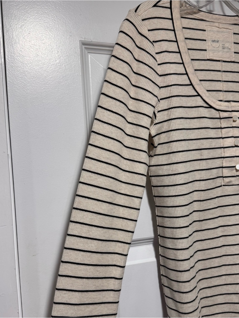 aerie Beige Striped Scoop Neck Long Sleeve Henley - Picture 4 of 13